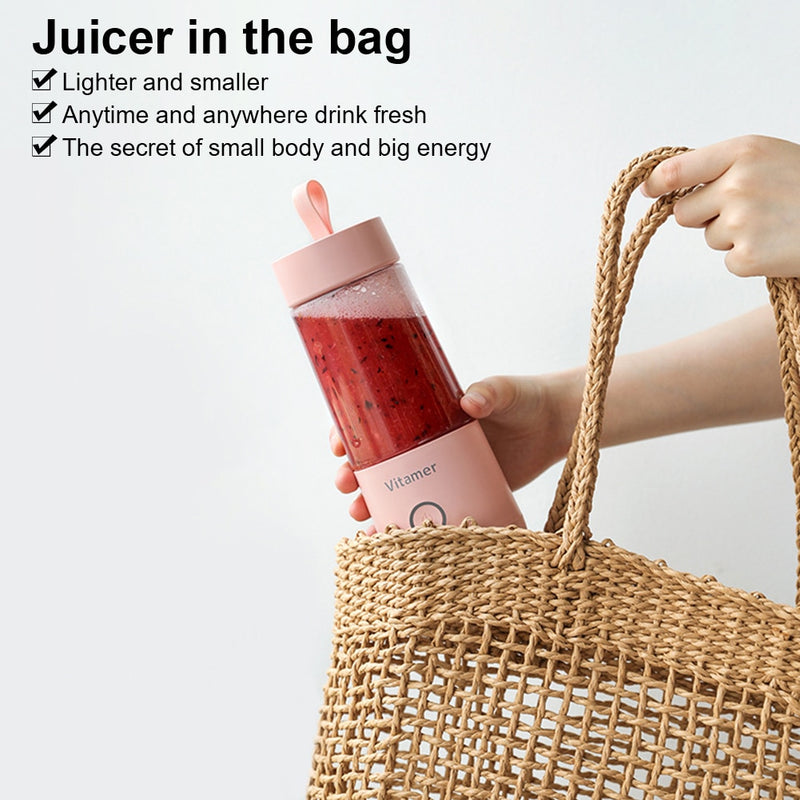 Mini Electric Juice Blender - Portable Smoothie Maker Cup with 4 Stainless Steel Blades