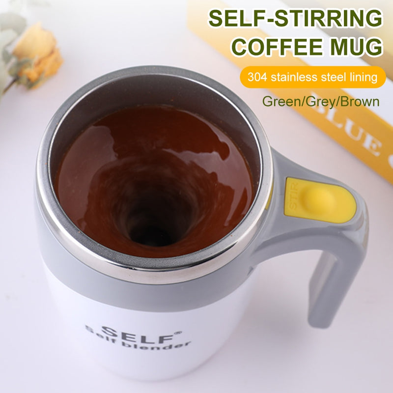 Electric Stainless Steel Magnetic Self Stirring Coffee Mug - Battery Powered Brown